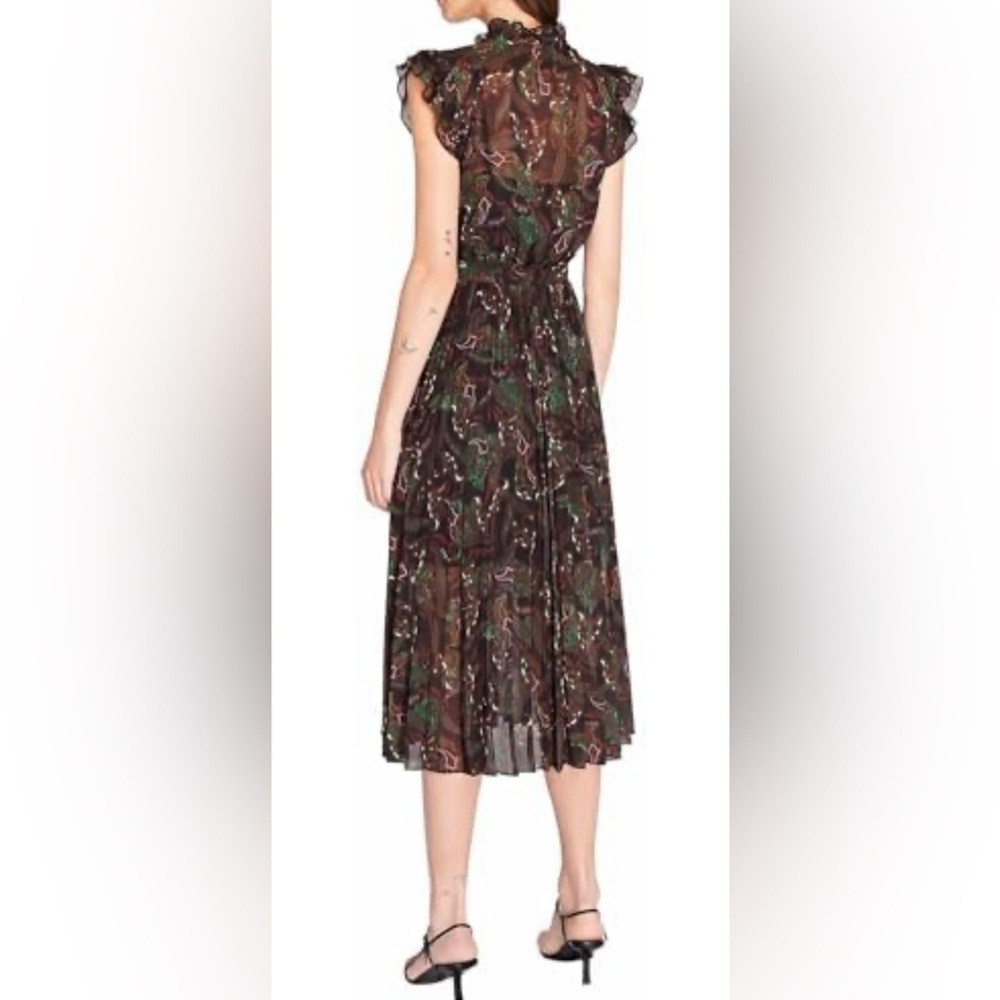 Club Monaco Printed Midi Dress | Ruffled Neckline | Size 6 - Picture 5 of 7